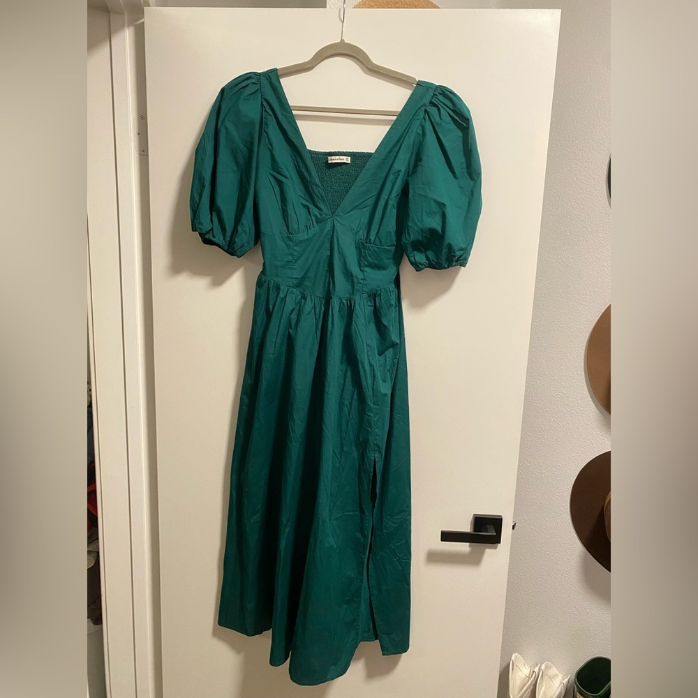 Abercrombie & Fitch Puff Sleeve Corset Midi Dress